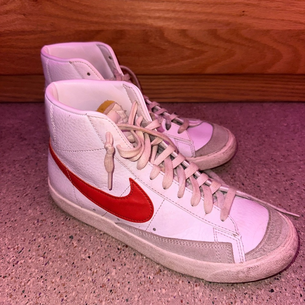 Nike White and Red High-Top Sneakers